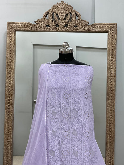 Georgette Straight Heavy Mukaish Work With Chiffon Dupatta Lilac