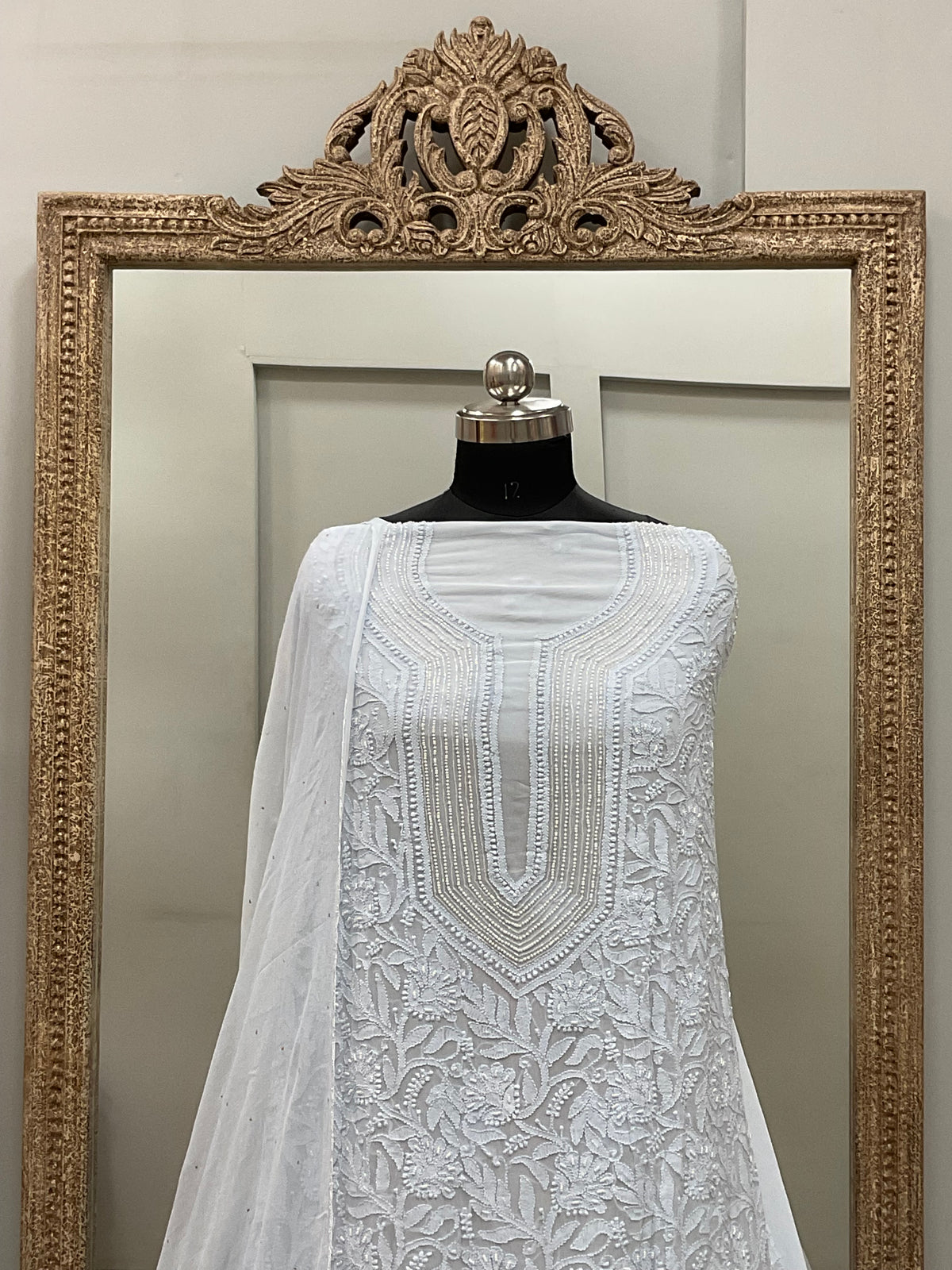 Georgette Straight Heavy Pearl Work With Chiffon Dupatta Sky Blue