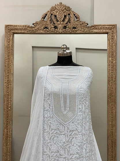 Georgette Straight Heavy Pearl Work With Chiffon Dupatta Sky Blue