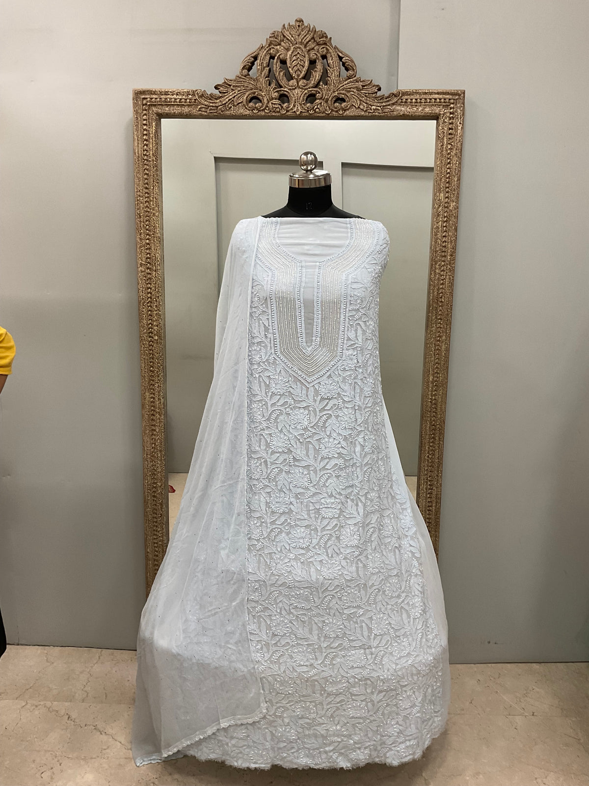 Georgette Straight Heavy Pearl Work With Chiffon Dupatta Sky Blue