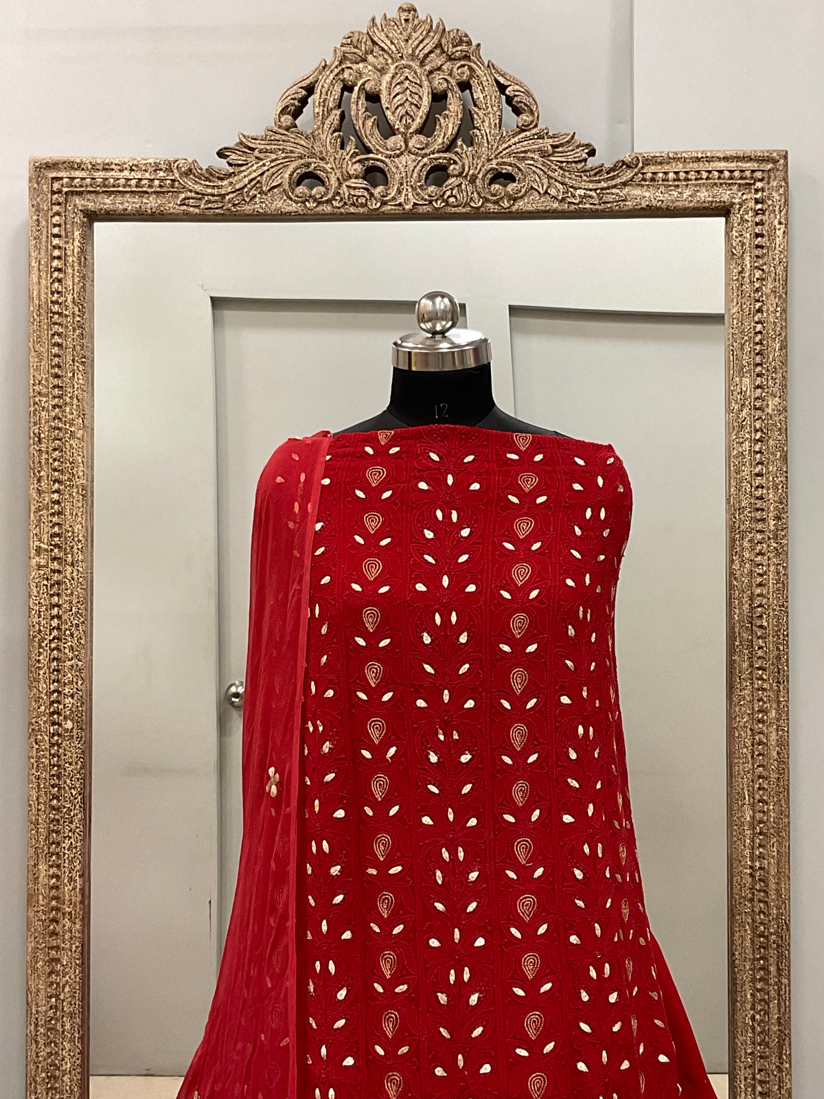 Georgette Straight Heavy Gota Work With Chiffon Dupatta Red