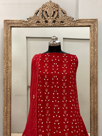 Georgette Straight Heavy Gota Work With Chiffon Dupatta Red