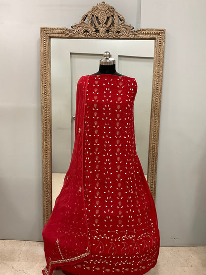 Georgette Straight Heavy Gota Work With Chiffon Dupatta Red