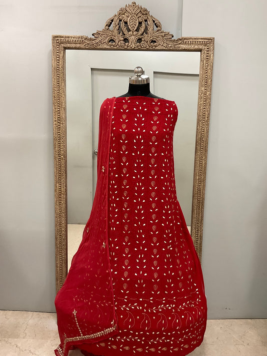Georgette Straight Heavy Gota Work With Chiffon Dupatta Red