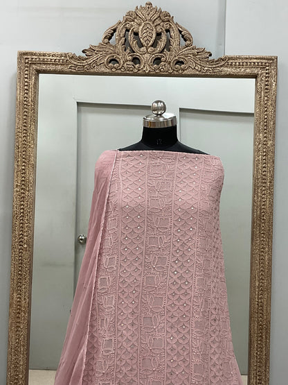 Georgette Straight Heavy Mukaish Work With Chiffon Dupatta  Onion Pink