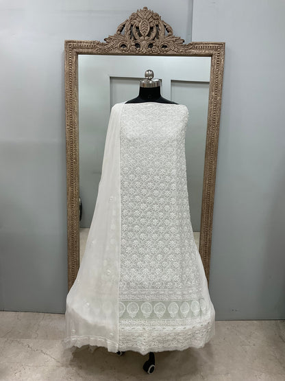 Superfine Pure Georgette Heavy Pearl Cutdana and Sequence Designer White 06