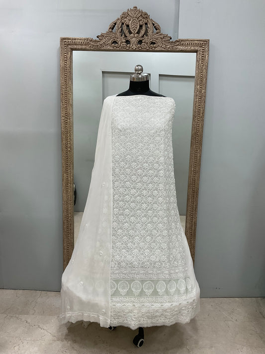 Superfine Pure Georgette Heavy Pearl Cutdana and Sequence Designer White 06