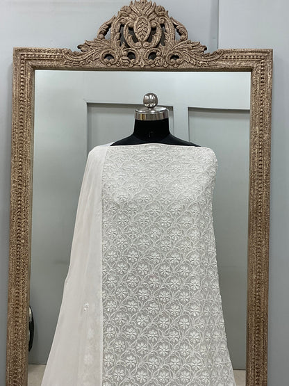 Superfine Pure Georgette Heavy Pearl Cutdana and Sequence Designer White 06