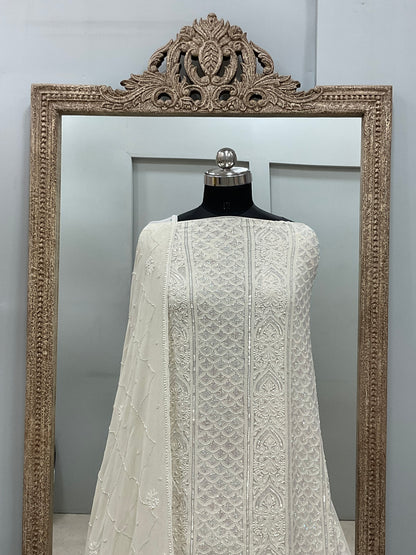 Pure Georgette Heavy Pearl Cutdana and Sequence Designer Beige