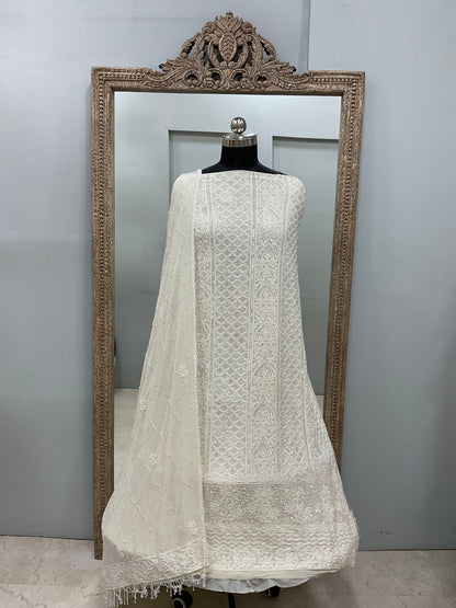 Pure Georgette Heavy Pearl Cutdana and Sequence Designer Beige
