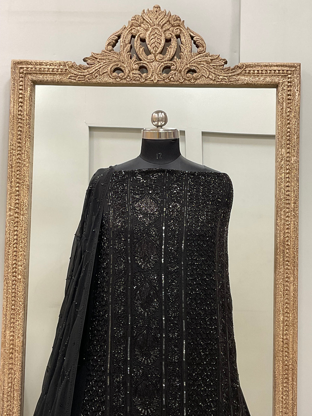 Pure Georgette Heavy Pearl Cutdana and Sequence Designer Black