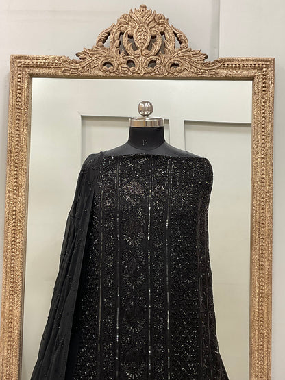 Pure Georgette Heavy Pearl Cutdana and Sequence Designer Black