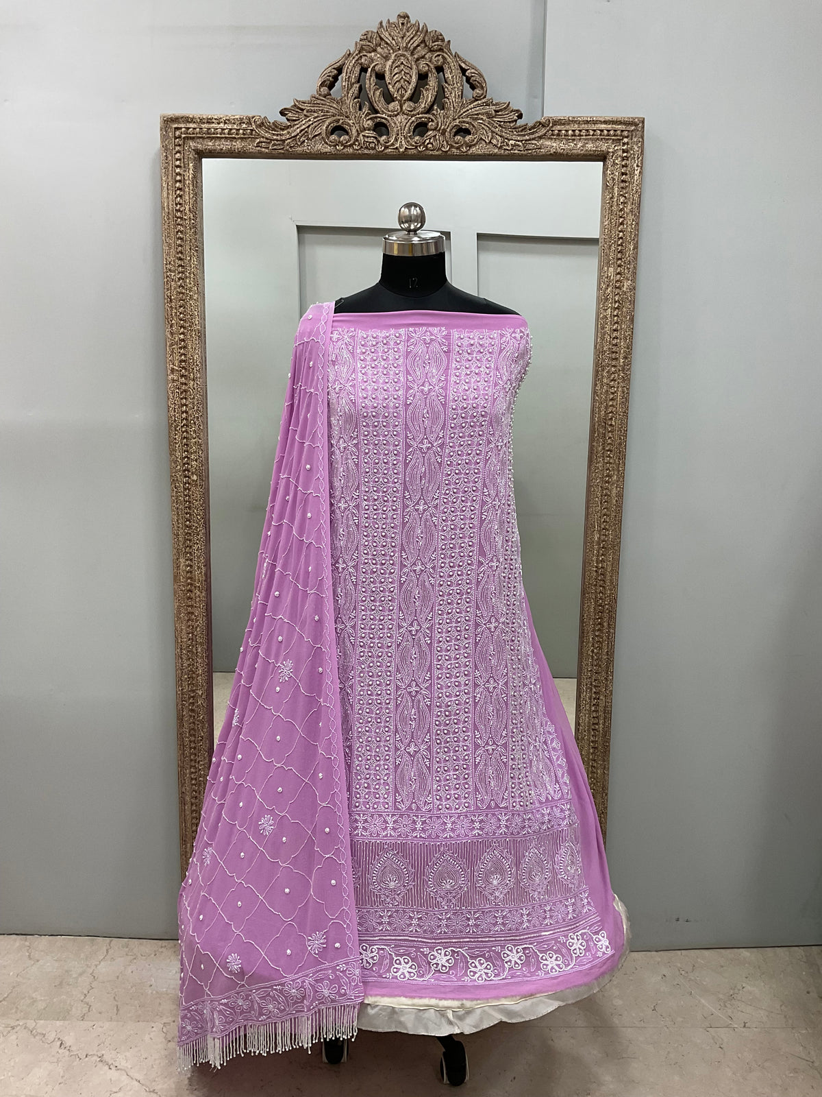 Pure Georgette Heavy Pearl Cutdana and Sequence Designer Purple