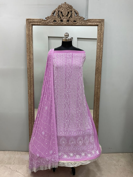 Pure Georgette Heavy Pearl Cutdana and Sequence Designer Purple