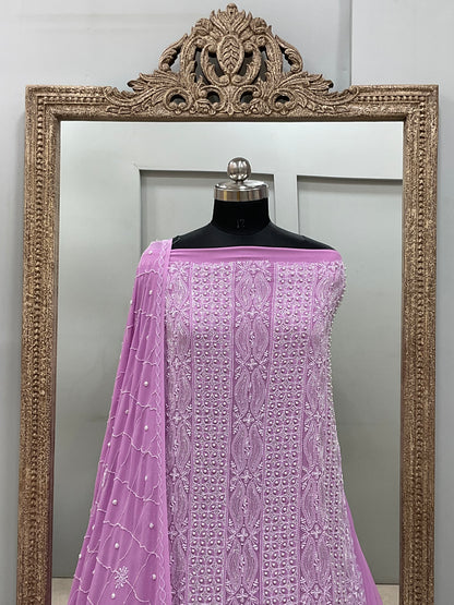 Pure Georgette Heavy Pearl Cutdana and Sequence Designer Purple