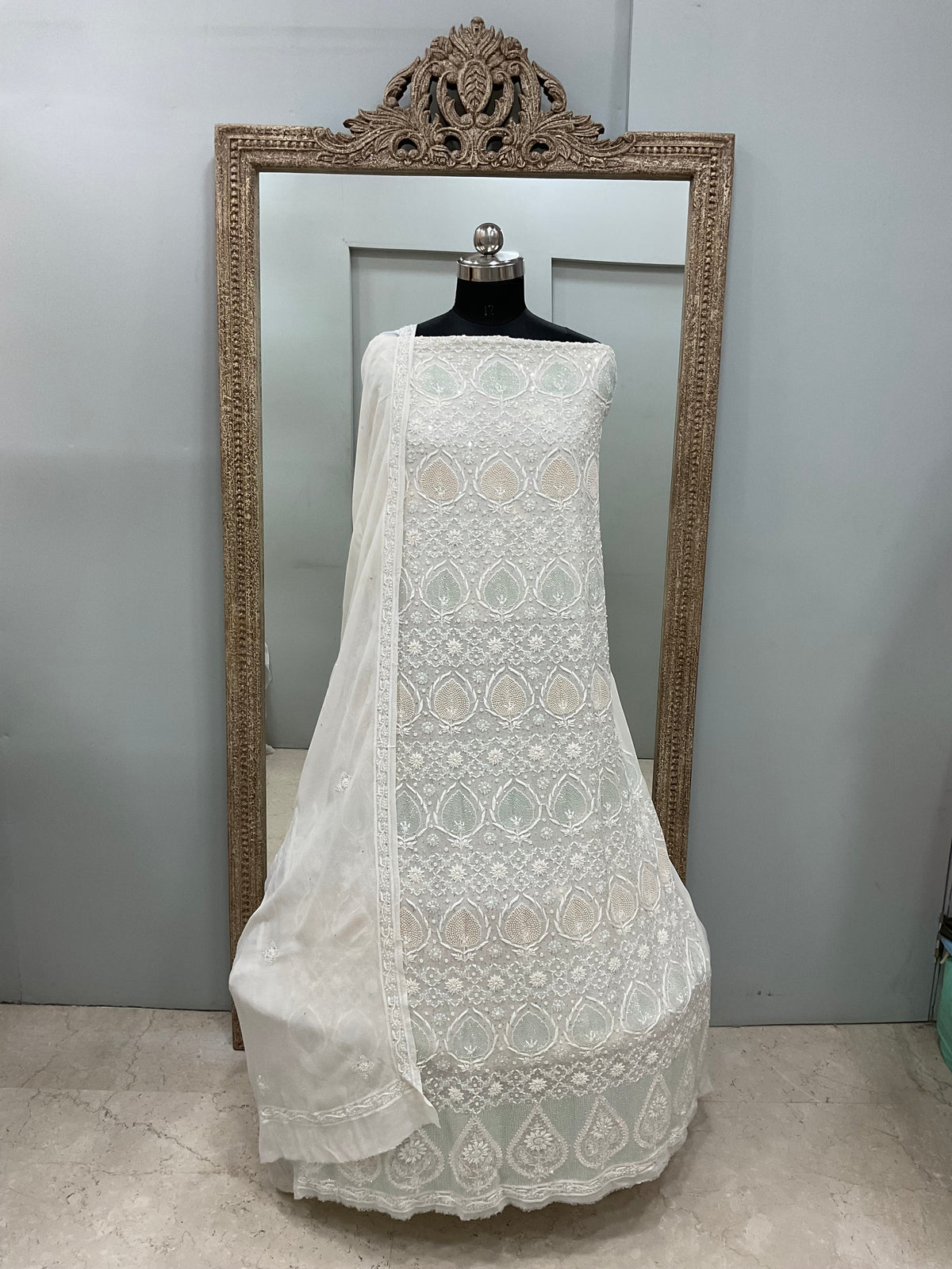 Superfine Pure Georgette Heavy Pearl Cutdana and Sequence Designer White 05