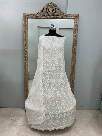 Superfine Pure Georgette Heavy Pearl Cutdana and Sequence Designer White 05