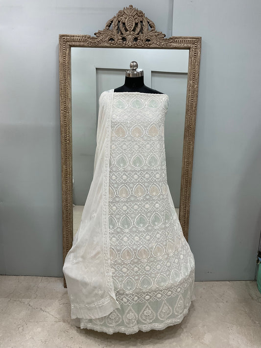 Superfine Pure Georgette Heavy Pearl Cutdana and Sequence Designer White 05