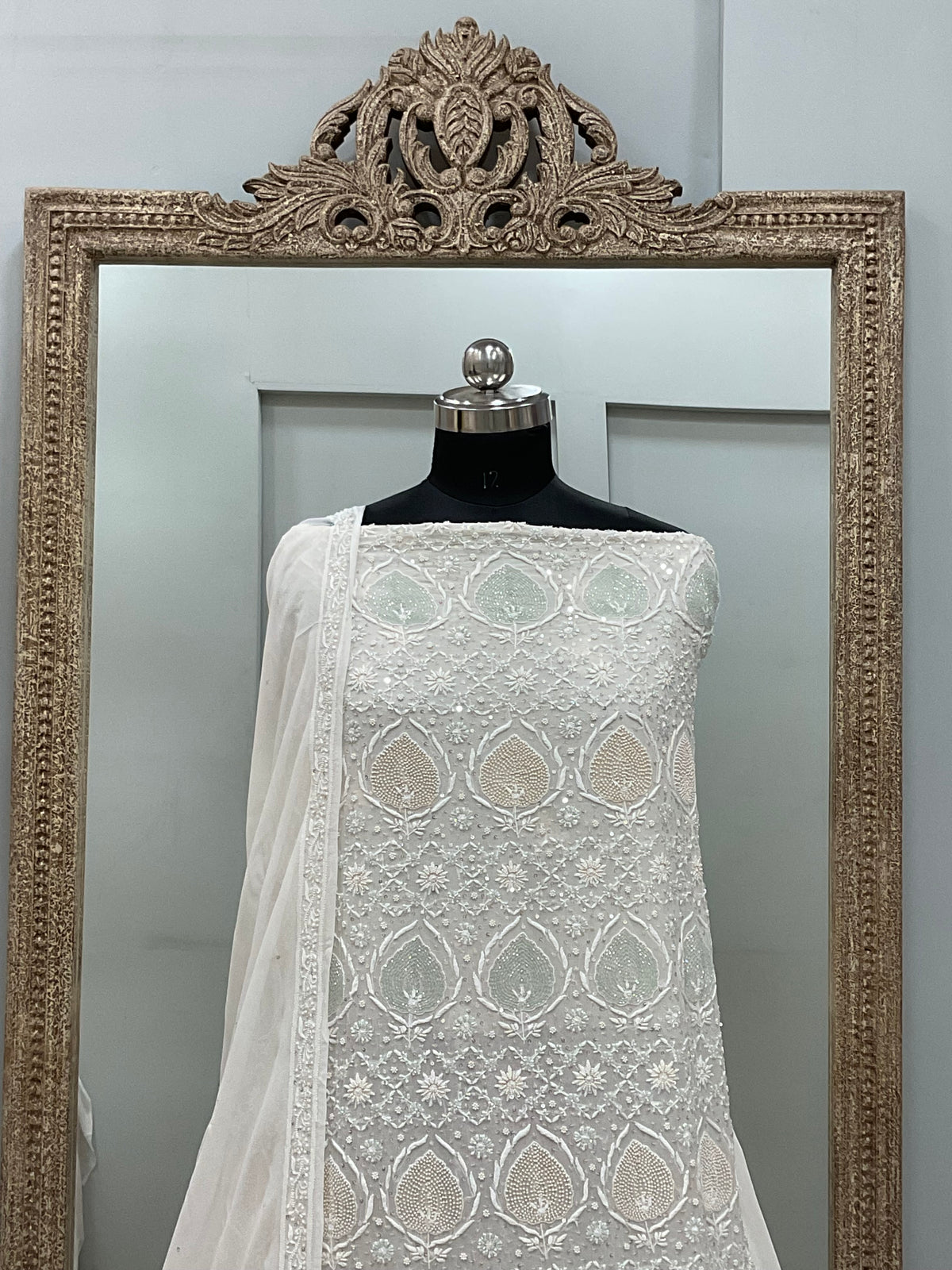 Superfine Pure Georgette Heavy Pearl Cutdana and Sequence Designer White 05
