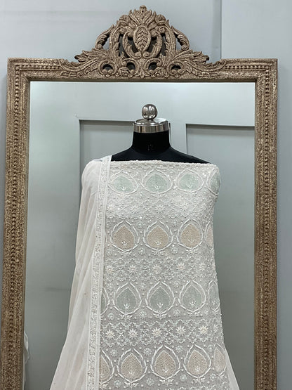 Superfine Pure Georgette Heavy Pearl Cutdana and Sequence Designer White 05