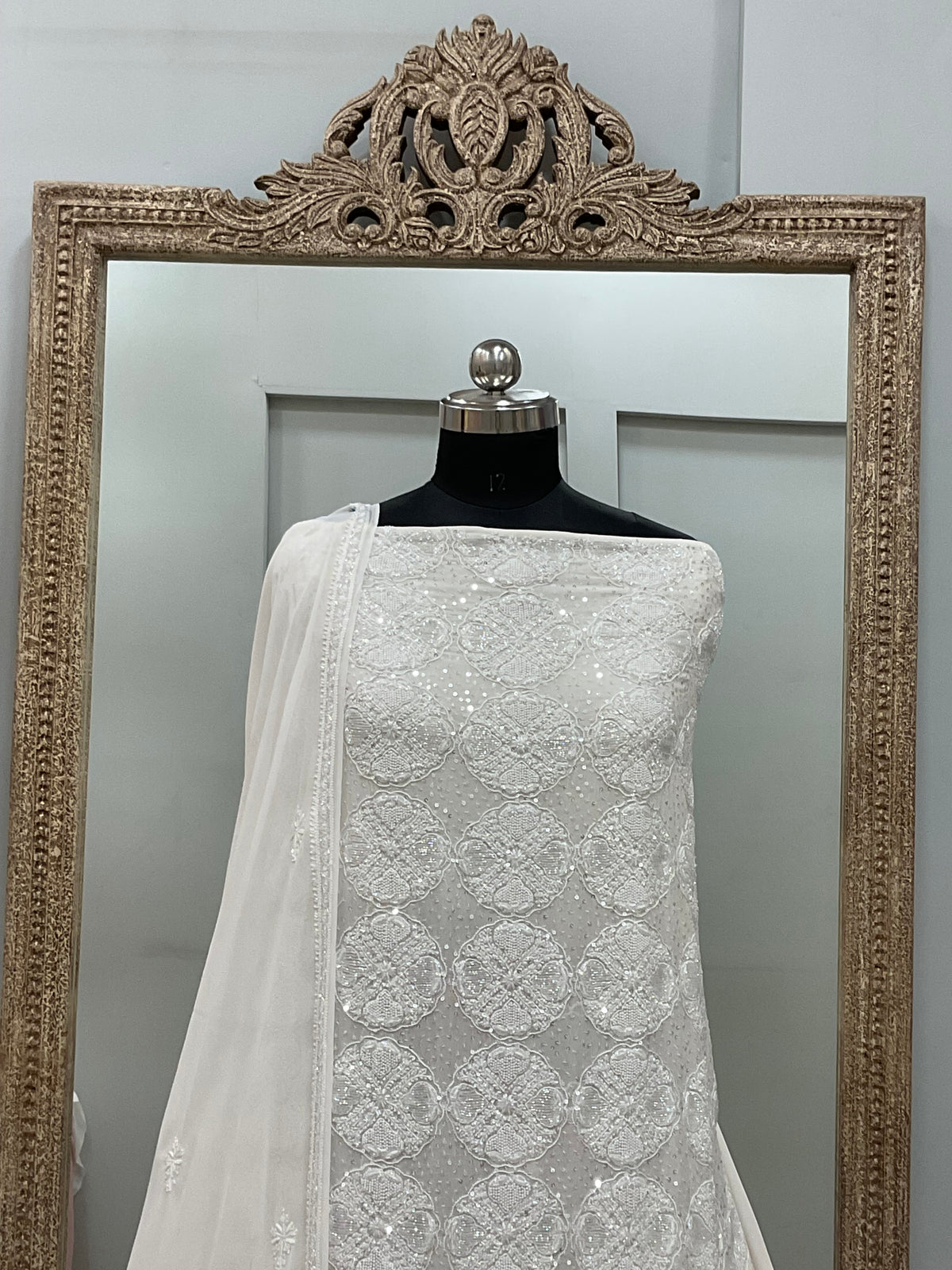 Superfine Pure Georgette Heavy Pearl Cutdana and Sequence Designer White 04