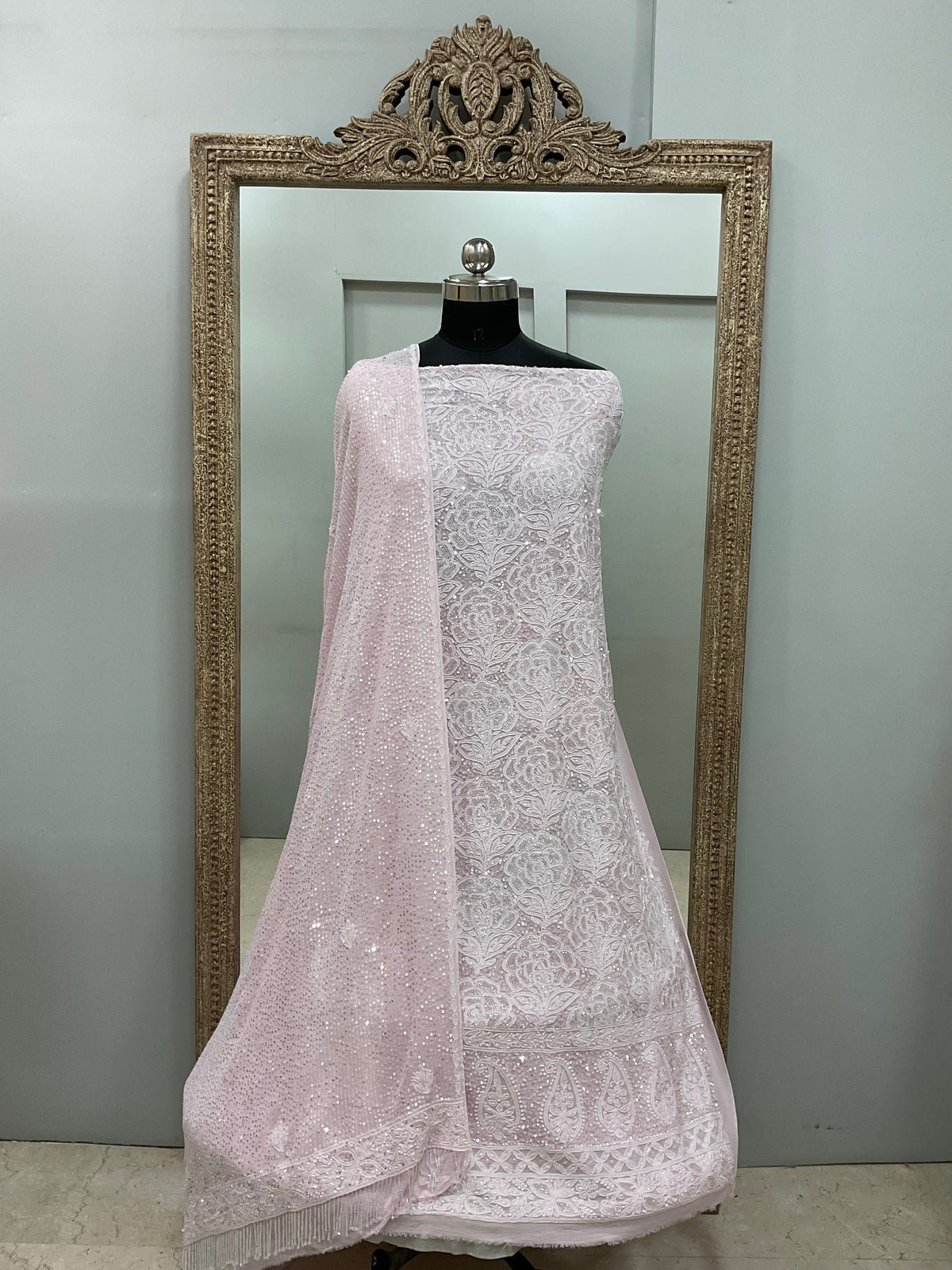 Pure Georgette Heavy Pearl Cutdana and Sequence Designer With Heavy Dupatta Pink