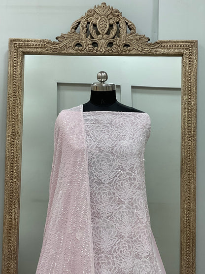 Pure Georgette Heavy Pearl Cutdana and Sequence Designer With Heavy Dupatta Pink