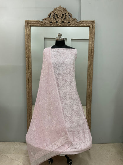 Pure Georgette Heavy Pearl Cutdana and Sequence Designer With Heavy Dupatta Pink
