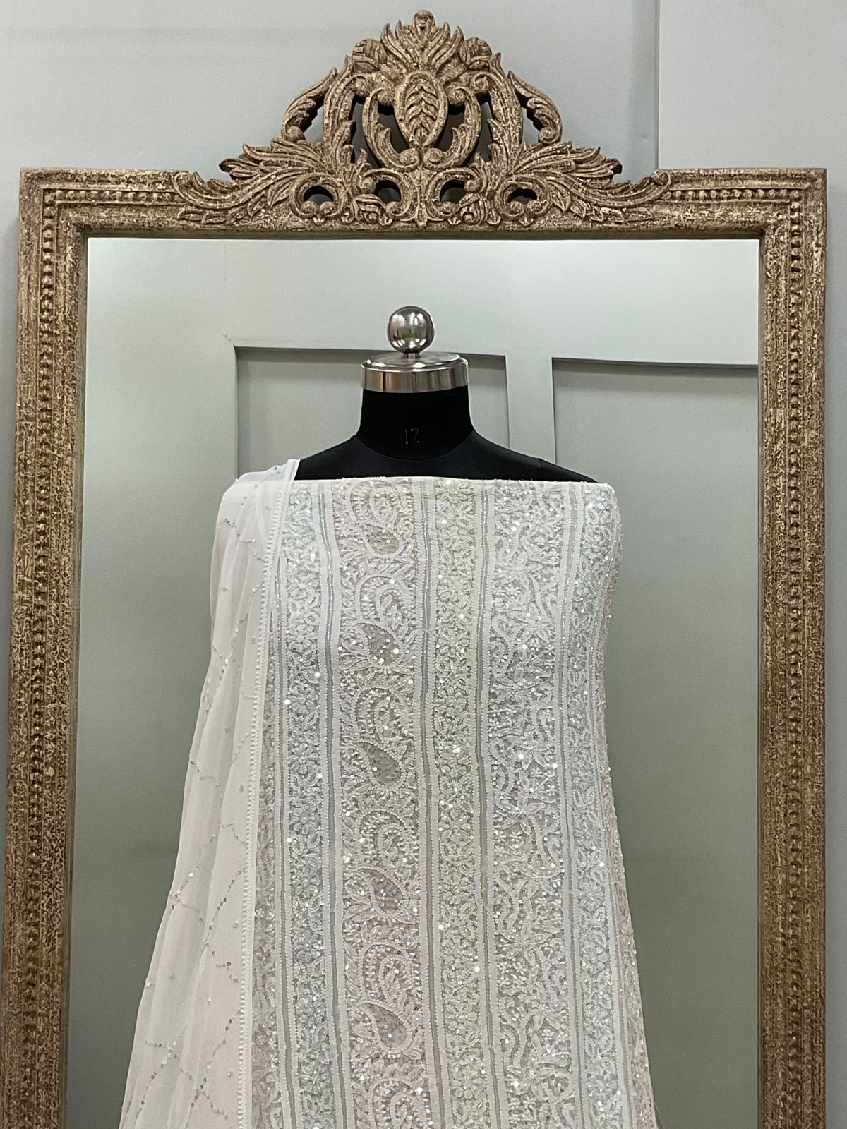 Pure Georgette Heavy Pearl Cutdana and Sequence Designer White