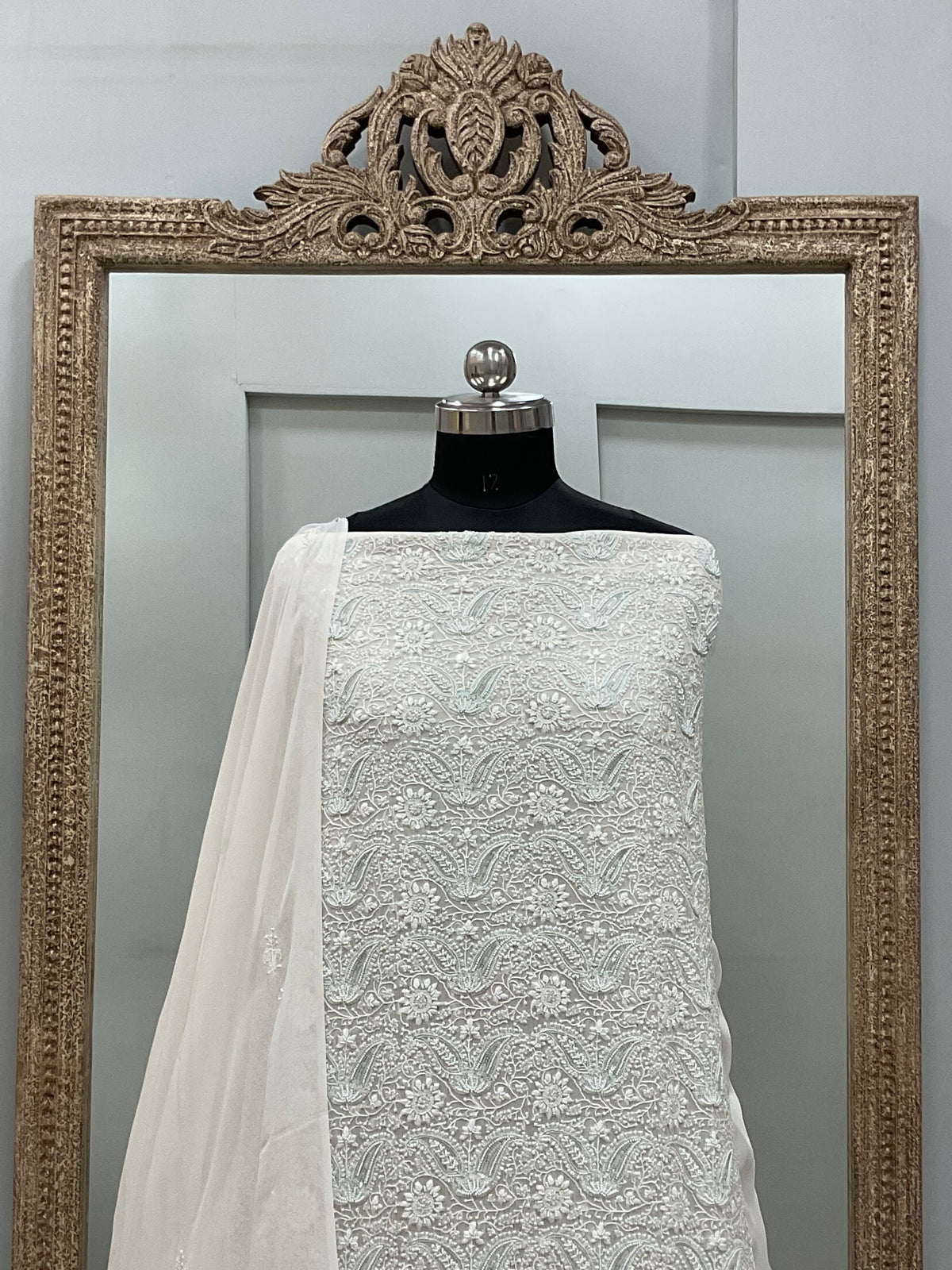 Superfine Pure Georgette Heavy Pearl Cutdana and Sequence Designer White 03