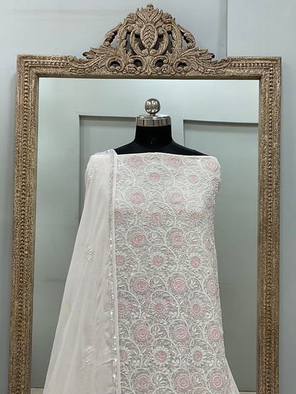 Superfine Pure Georgette Heavy Pearl Cutdana and Sequence Designer White 02