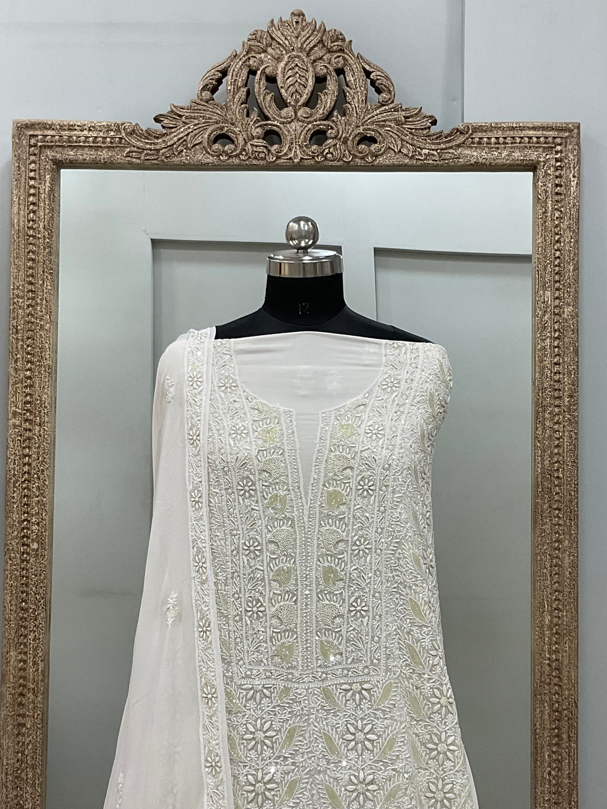Superfine Pure Georgette Heavy Pearl Cutdana and Sequence Designer White 01