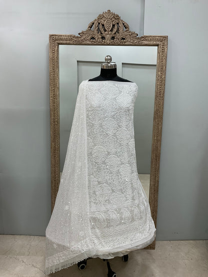 Pure Georgette Heavy Pearl Cutdana and Sequence Designer Heavy Dupatta White