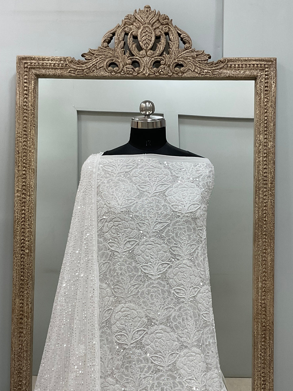 Pure Georgette Heavy Pearl Cutdana and Sequence Designer Heavy Dupatta White