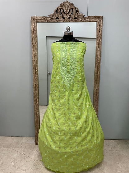 Gents Kurta Pure Chanderi Booty Front Jaal Heavy Chicken And Mukaish Work Green