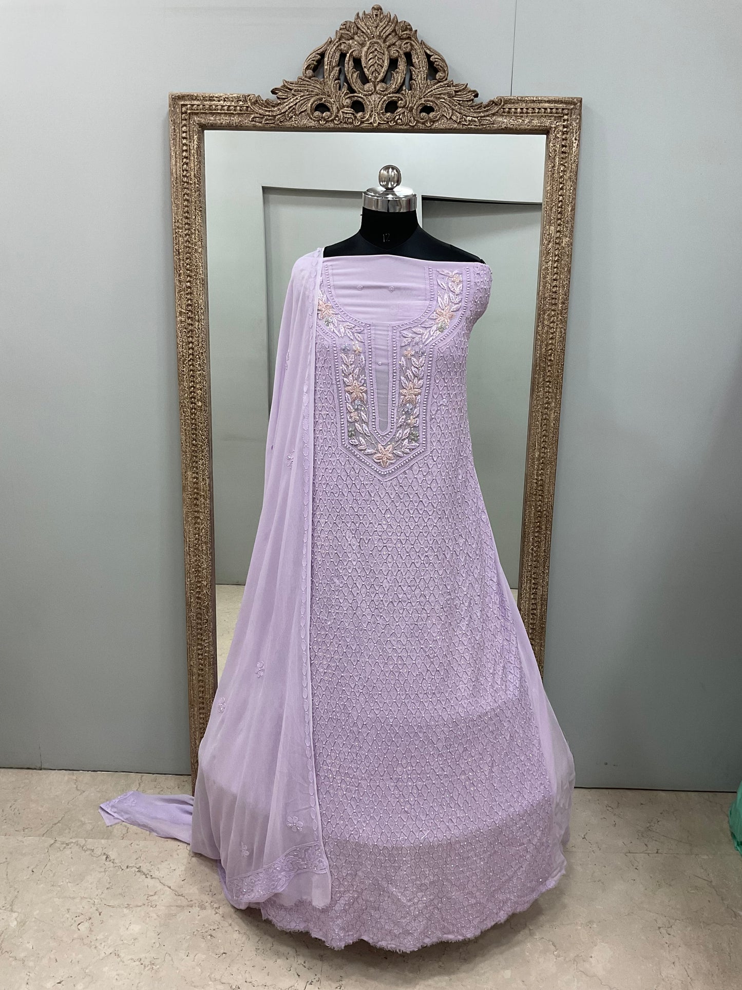 Parsi Gala Straight with Heavy Cutdana Lilac