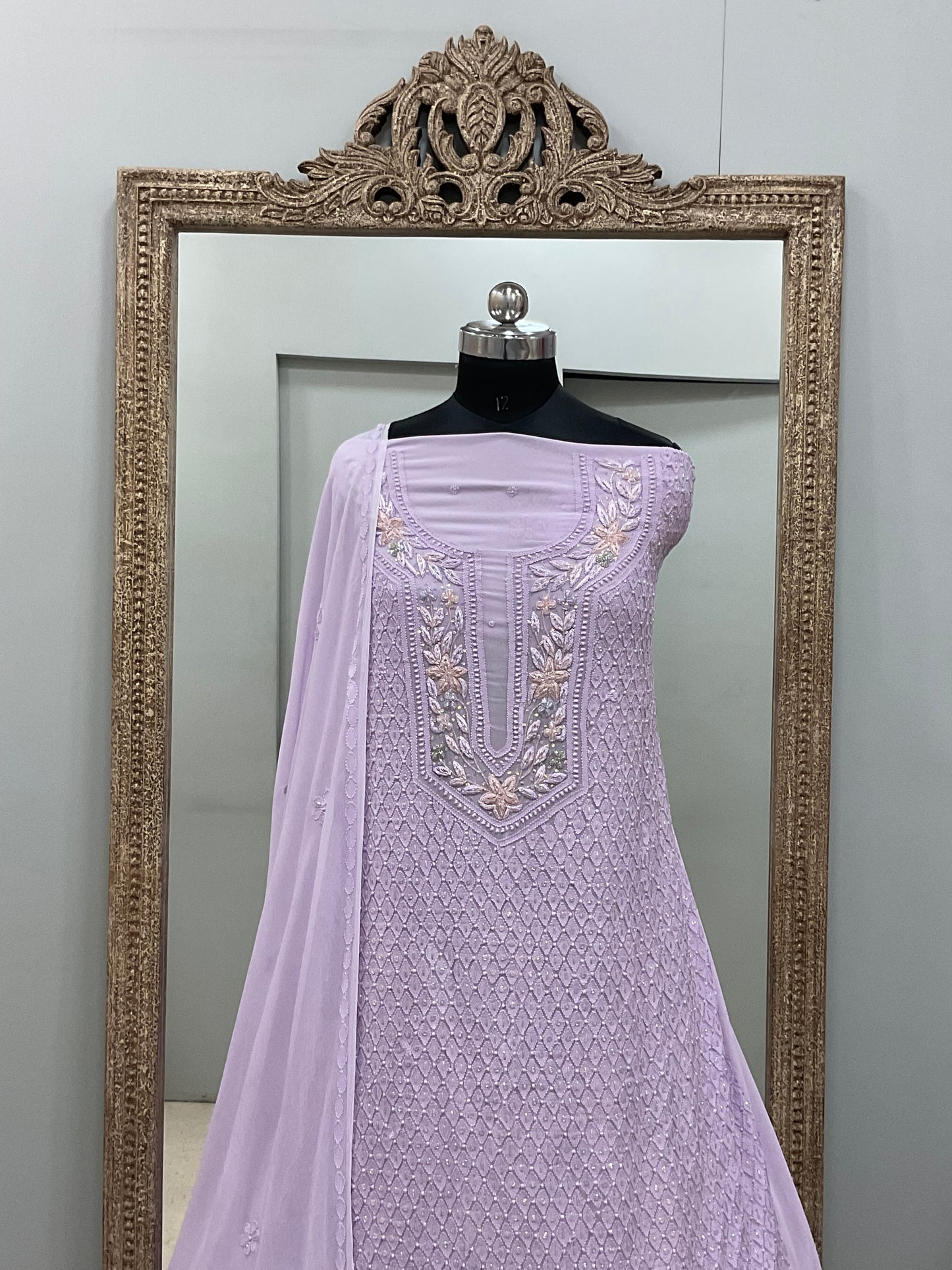 Parsi Gala Straight with Heavy Cutdana Lilac