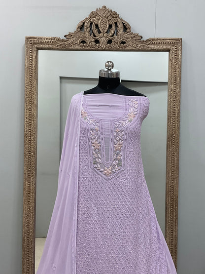 Parsi Gala Straight with Heavy Cutdana Lilac