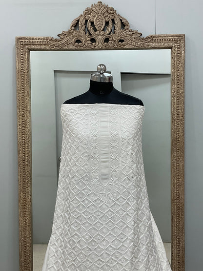 Gents Kurta Pure Chanderi Front Jaal Heavy Cutdana and Pearl White 01