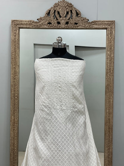 Gents Kurta Pure Chanderi Front Jaal Heavy Cutdana and Pearl White 03