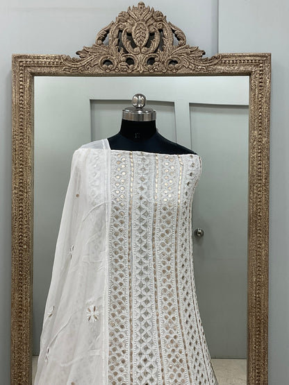 Georgette Anarkali Heavy Gota Mirror And Pearl Work White 11