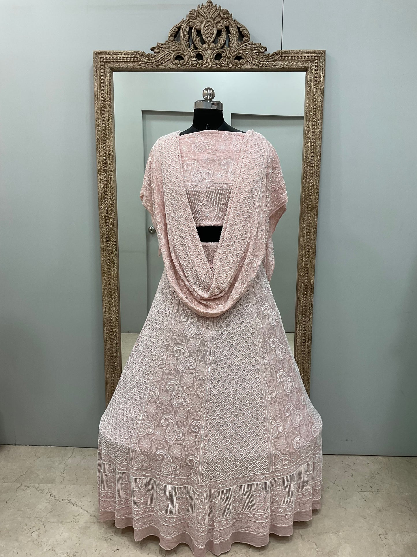 Pure Georgette Heavy Pearl, Cutdana and Sequence Pink