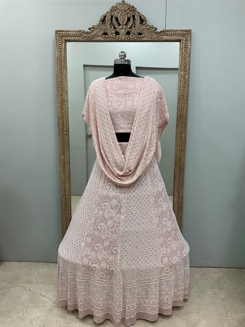 Pure Georgette Heavy Pearl, Cutdana and Sequence Pink