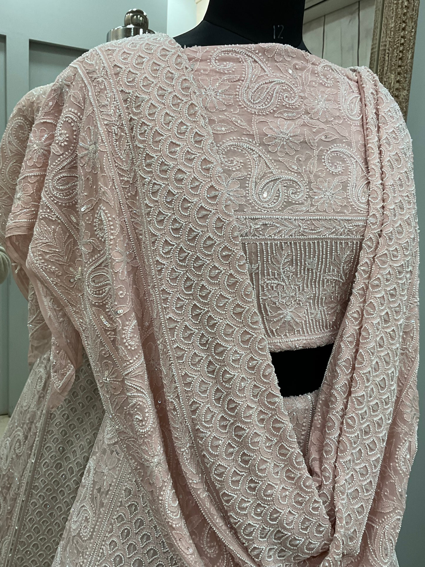 Pure Georgette Heavy Pearl, Cutdana and Sequence Pink