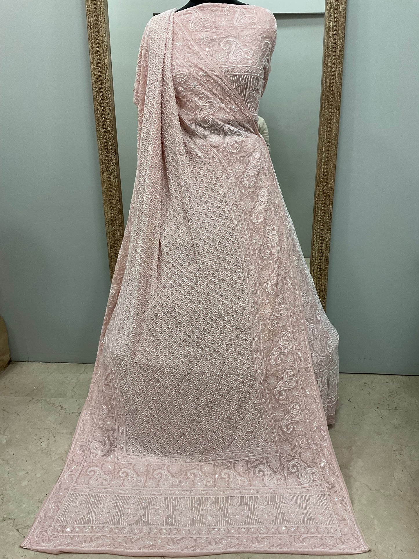 Pure Georgette Heavy Pearl, Cutdana and Sequence Pink