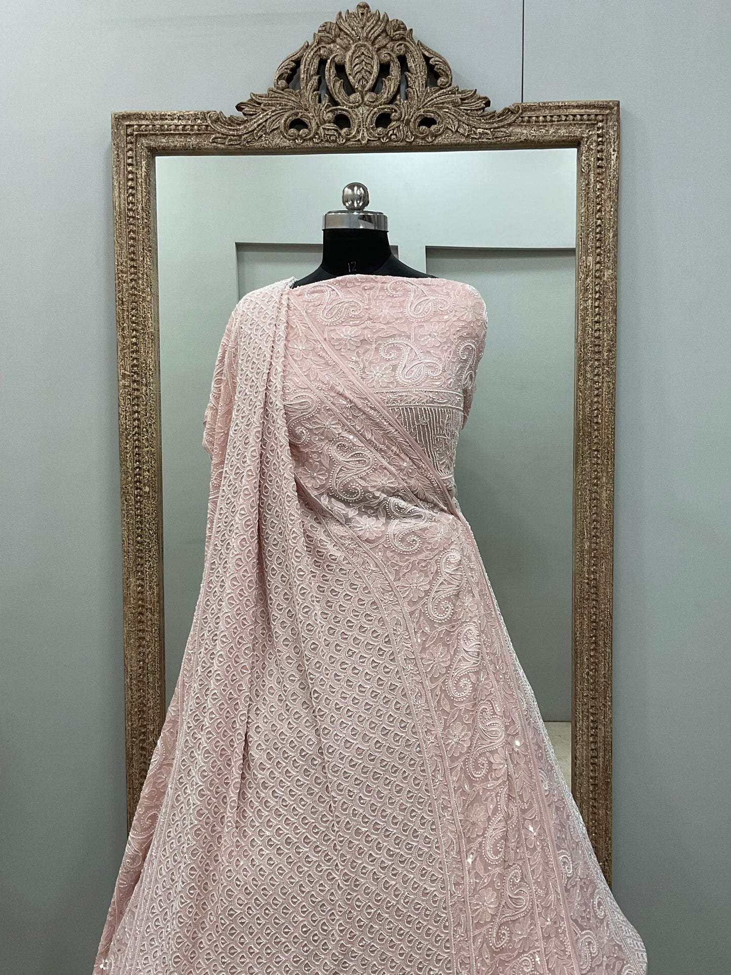 Pure Georgette Heavy Pearl, Cutdana and Sequence Pink