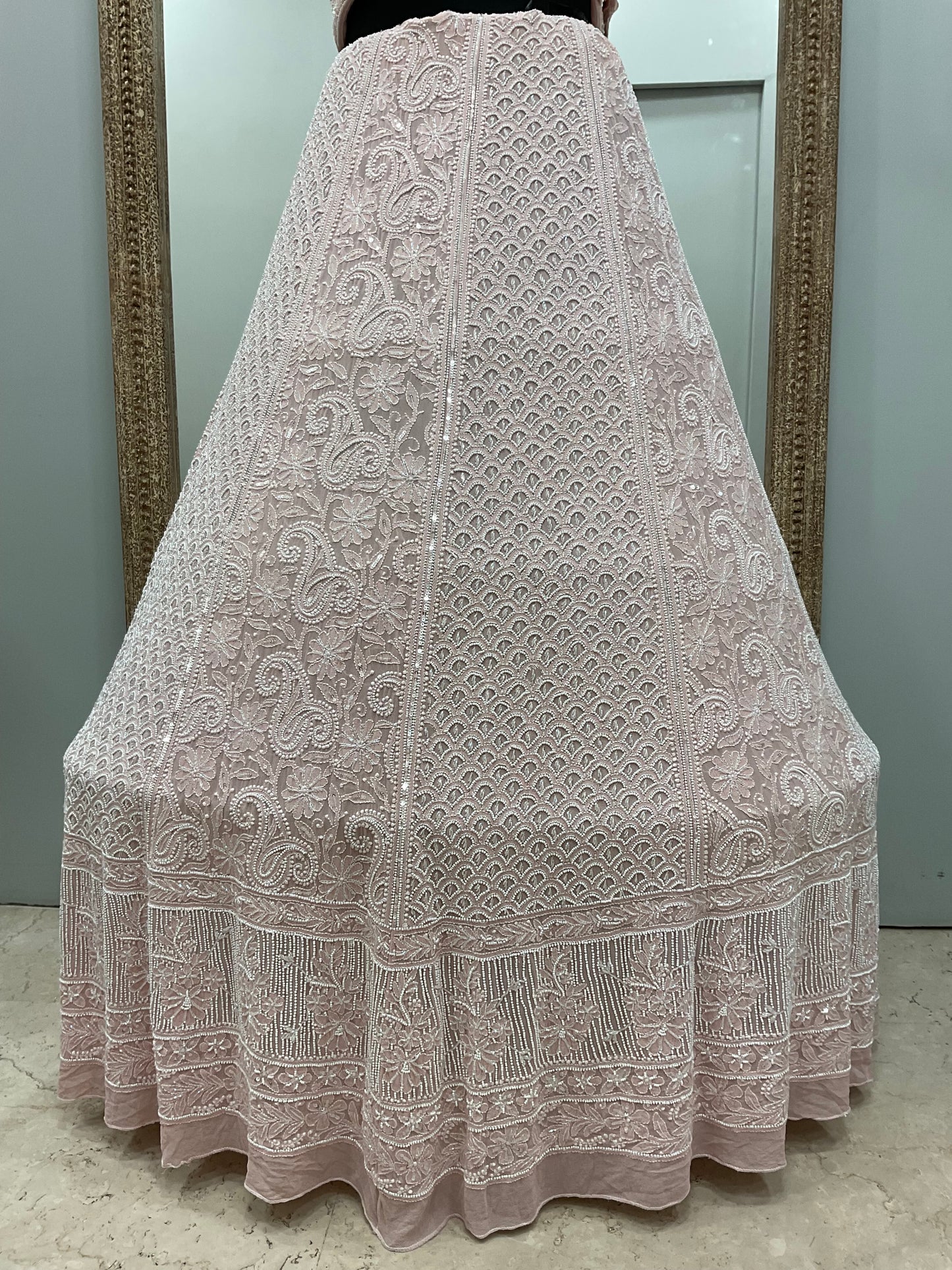 Pure Georgette Heavy Pearl, Cutdana and Sequence Pink