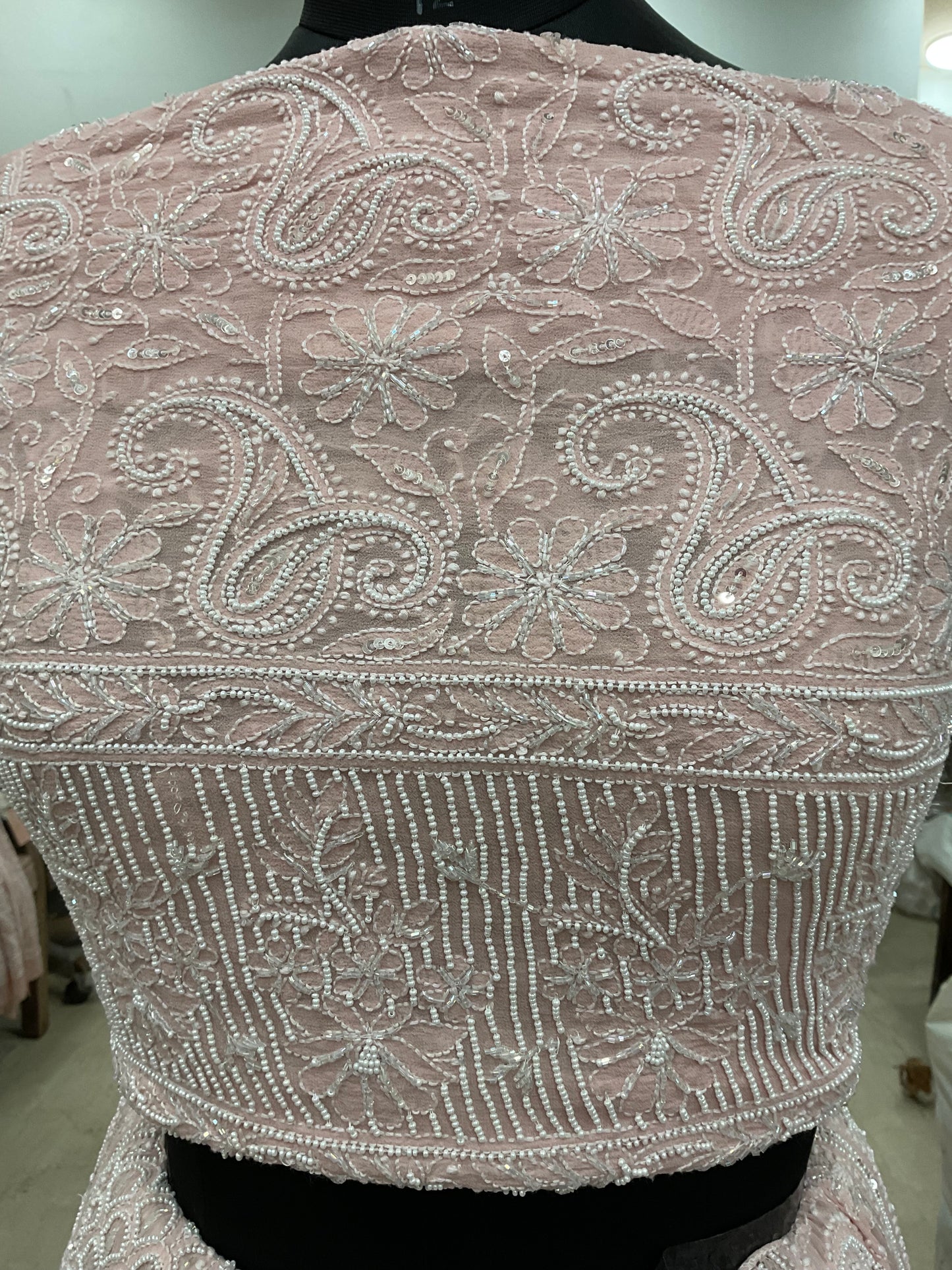Pure Georgette Heavy Pearl, Cutdana and Sequence Pink