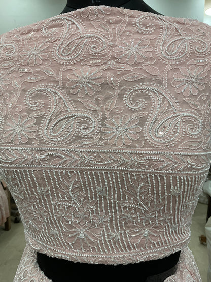 Pure Georgette Heavy Pearl, Cutdana and Sequence Pink