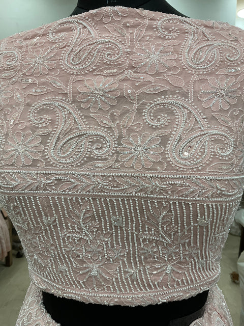 Pure Georgette Heavy Pearl, Cutdana and Sequence Pink